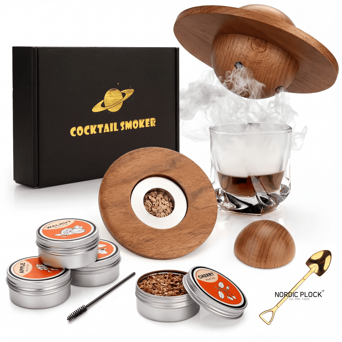 Premium Walnut Saturn Cocktail Smoker Kit - Whiskey & Bourbon Infuser Gift Set
